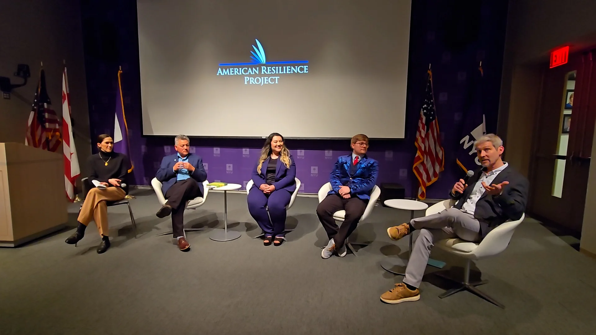 Roger Sorkin speaking on a panel with U.S. Senator Angus King